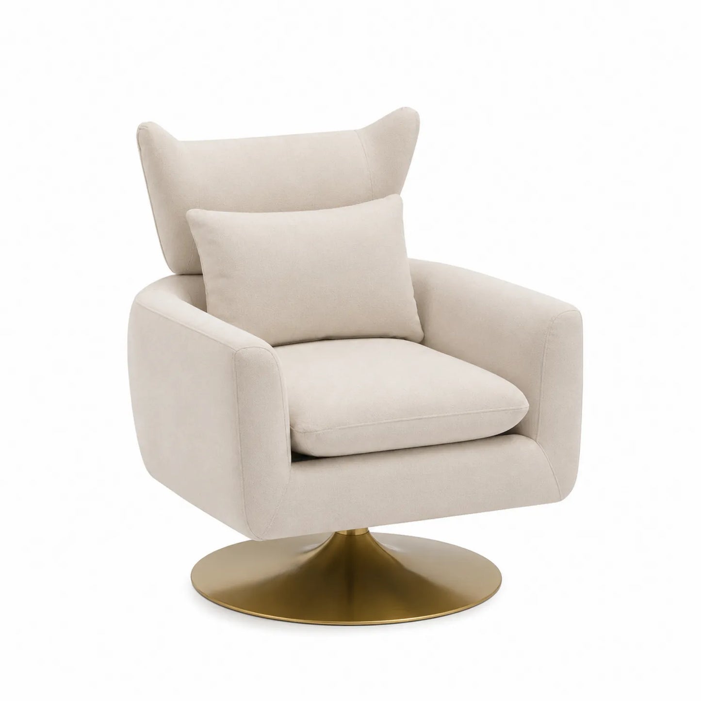 Drehbarer Sessel aus Stoff Creme mit Kissen und Metallfuß