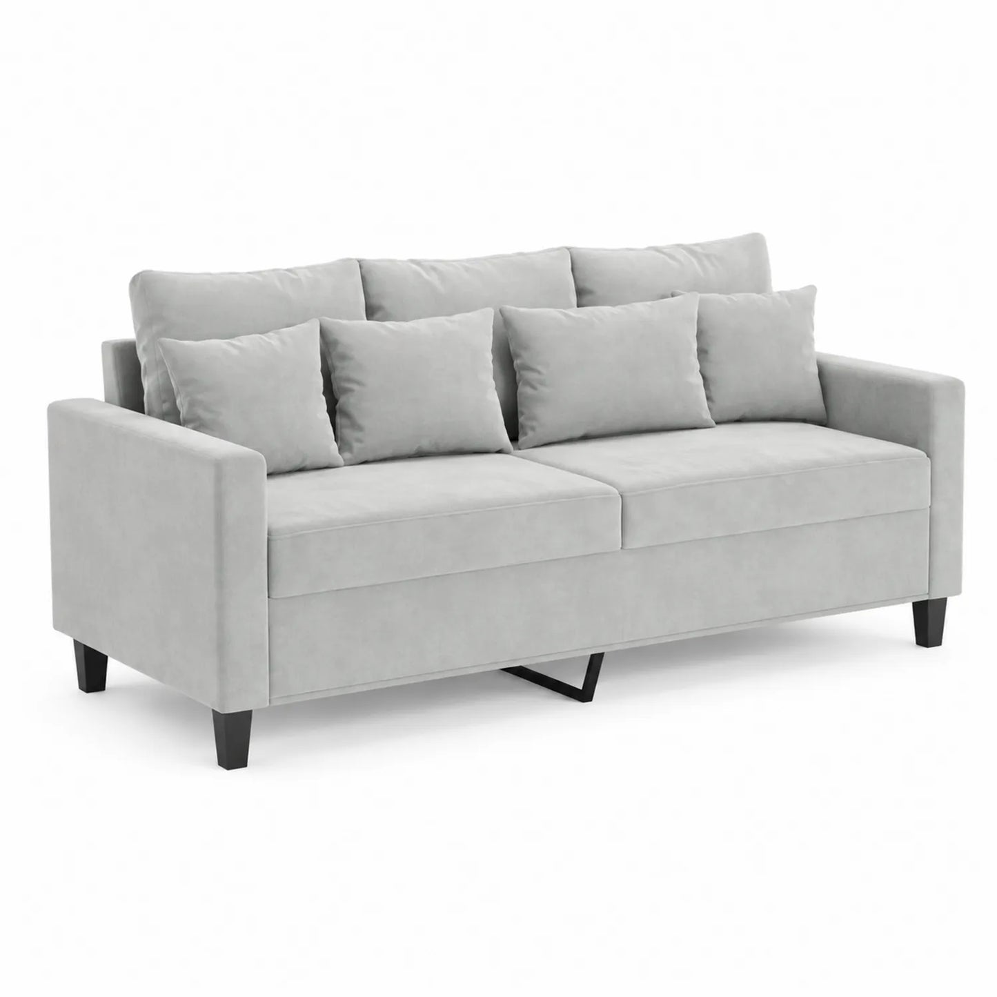 2-Sitzer Sofa Hellgrau Samt mit Kissen