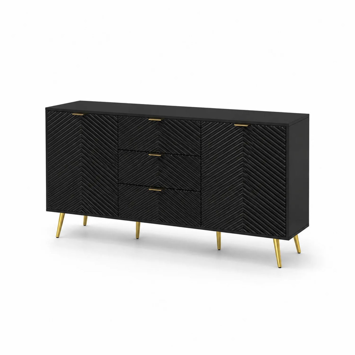 Sideboard Schwarz Holz mit Schubladen und Türen