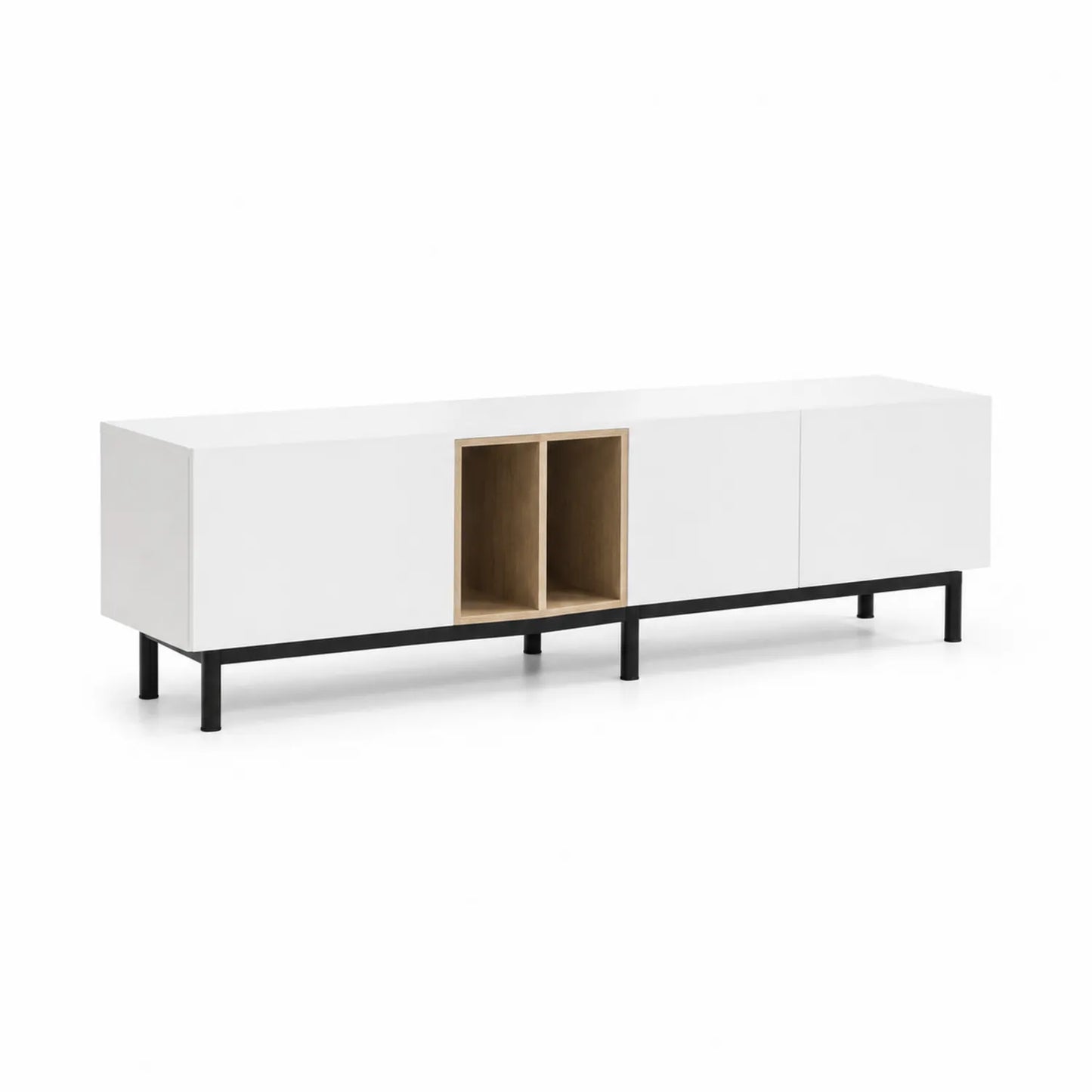 TV-Lowboard aus MDF mit Eichenfurnier und Metallgestell, Weiß