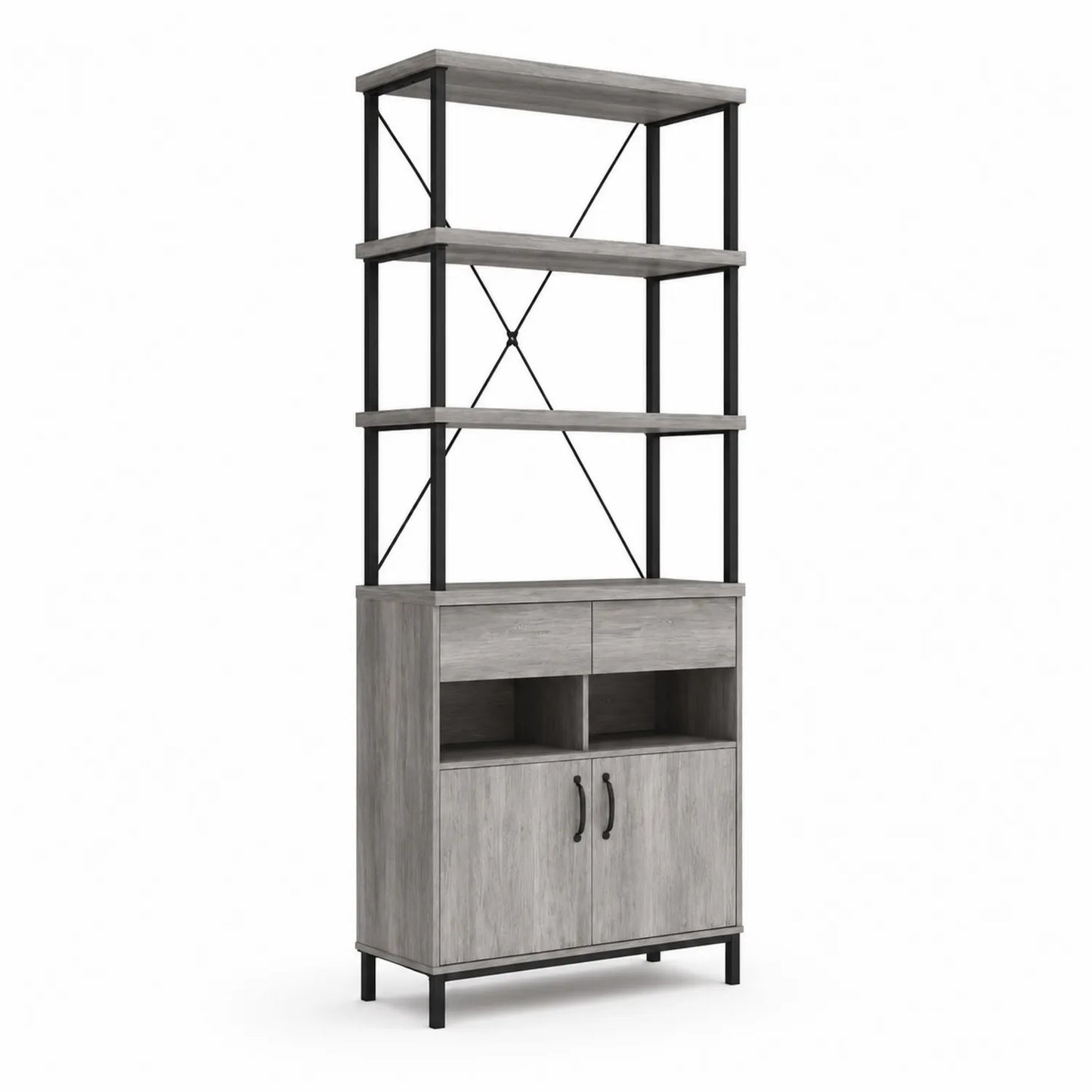 Regal Holz mit Metallrahmen Grau/Schwarz 180x80x30 cm