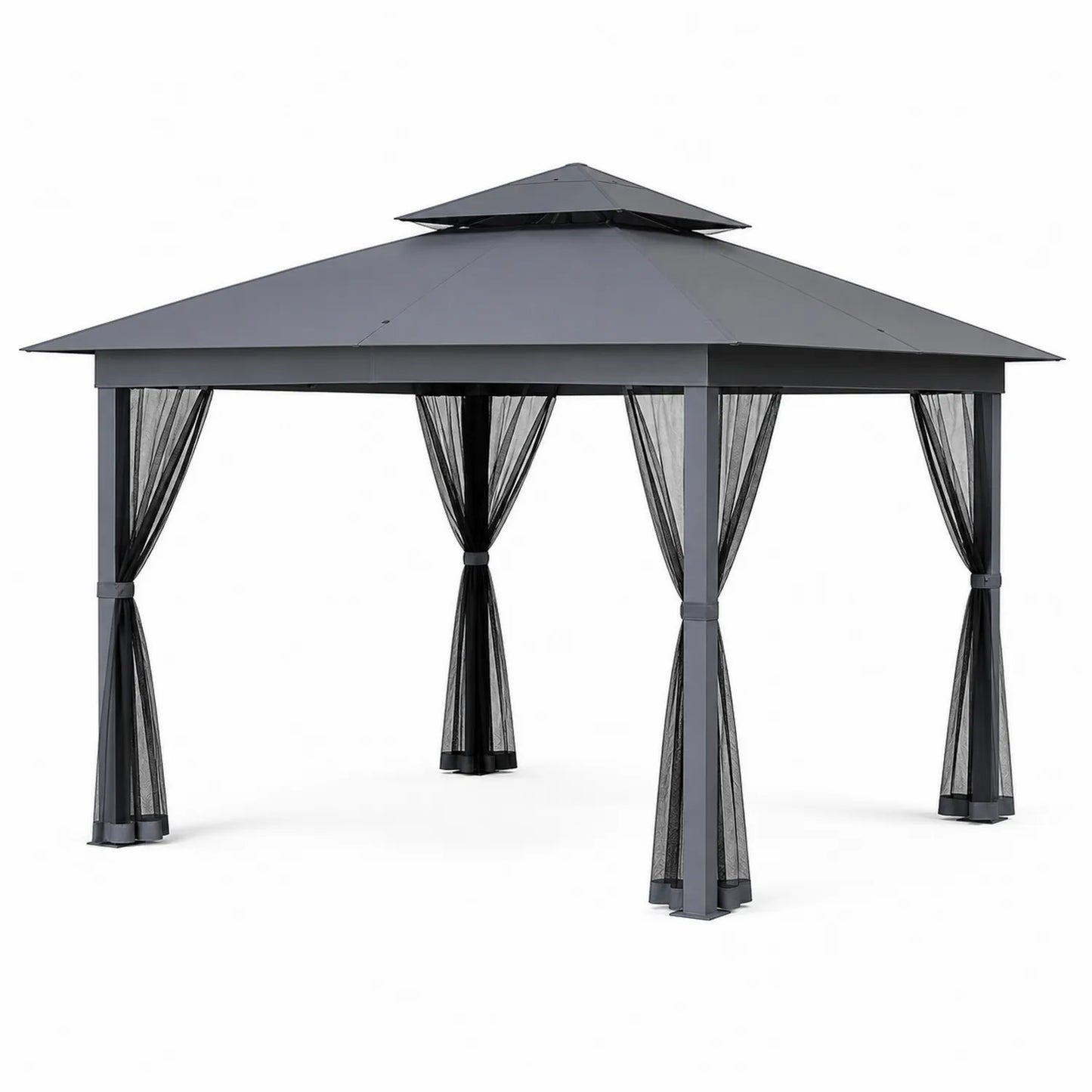 Pavillon aus Aluminium mit Moskitonetz und Doppeldach 3x4m Anthrazit
