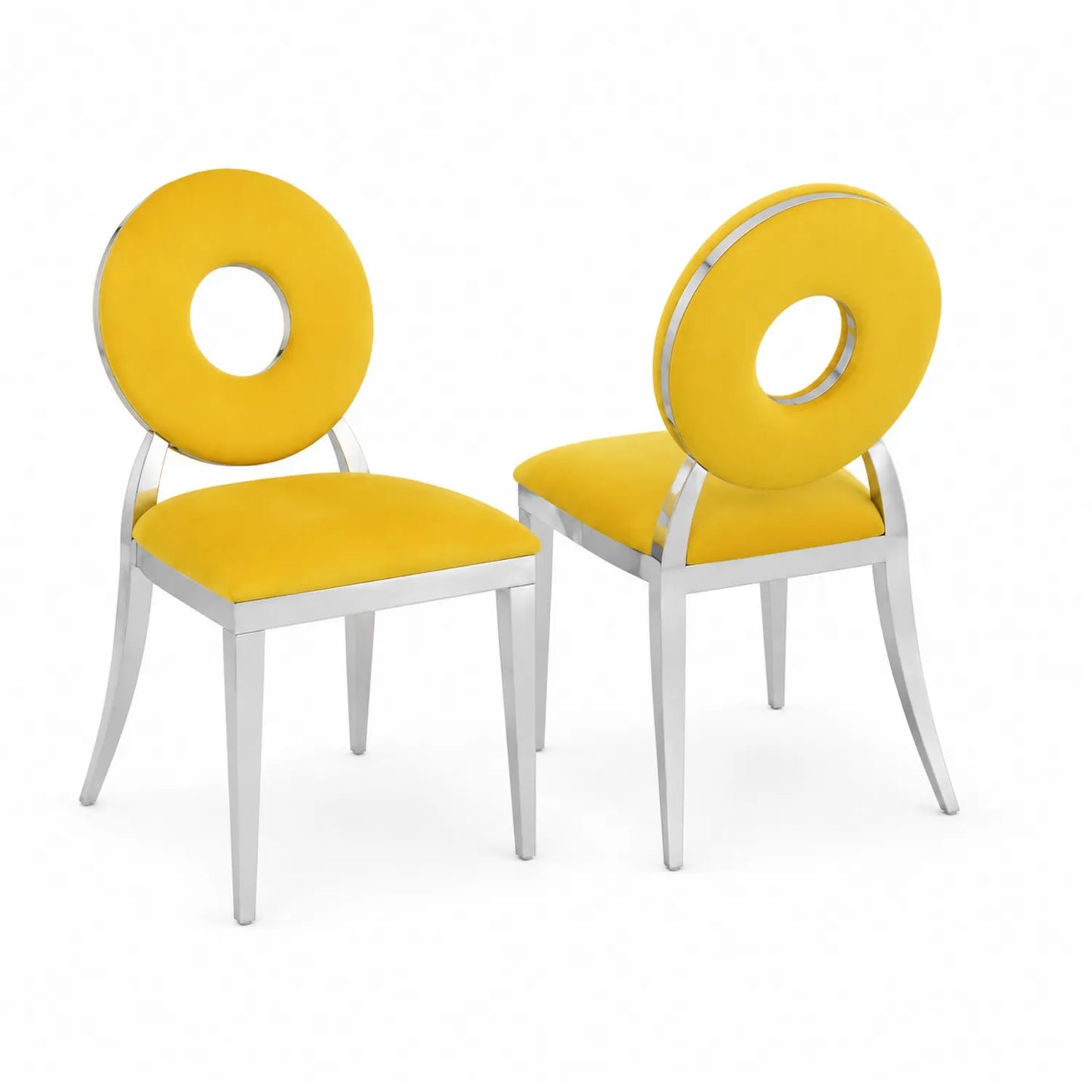 Esszimmerstuhl Set aus Edelstahl und Samt, 2er Set, Gelb
