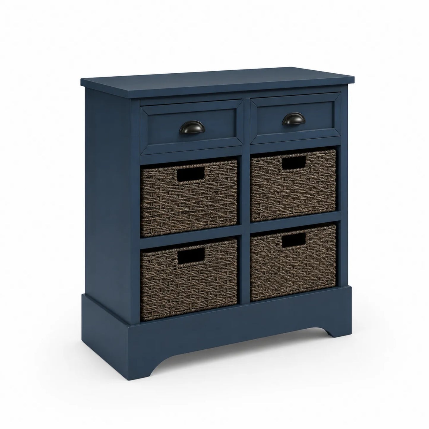 Konsolentisch Blau MDF mit Weidenkörben und Schubladen