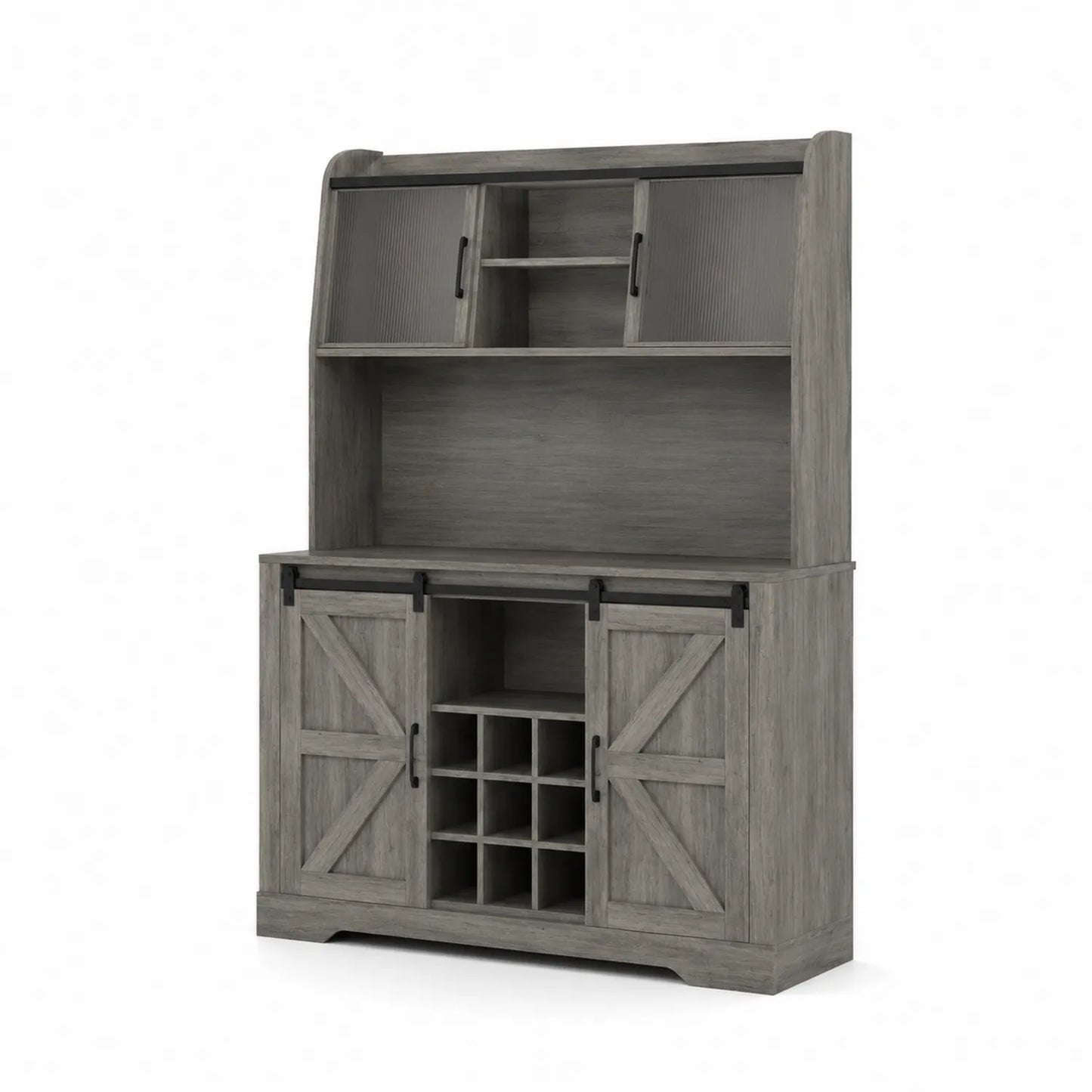 Sideboard aus Holz mit Schiebetüren und Weingestell Grau 100x50x180 cm