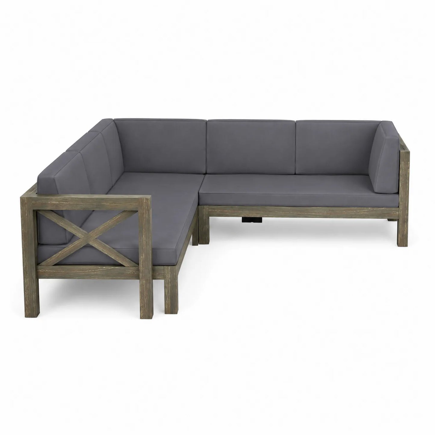 Ecksofa aus Holz und Polyester in Grau
