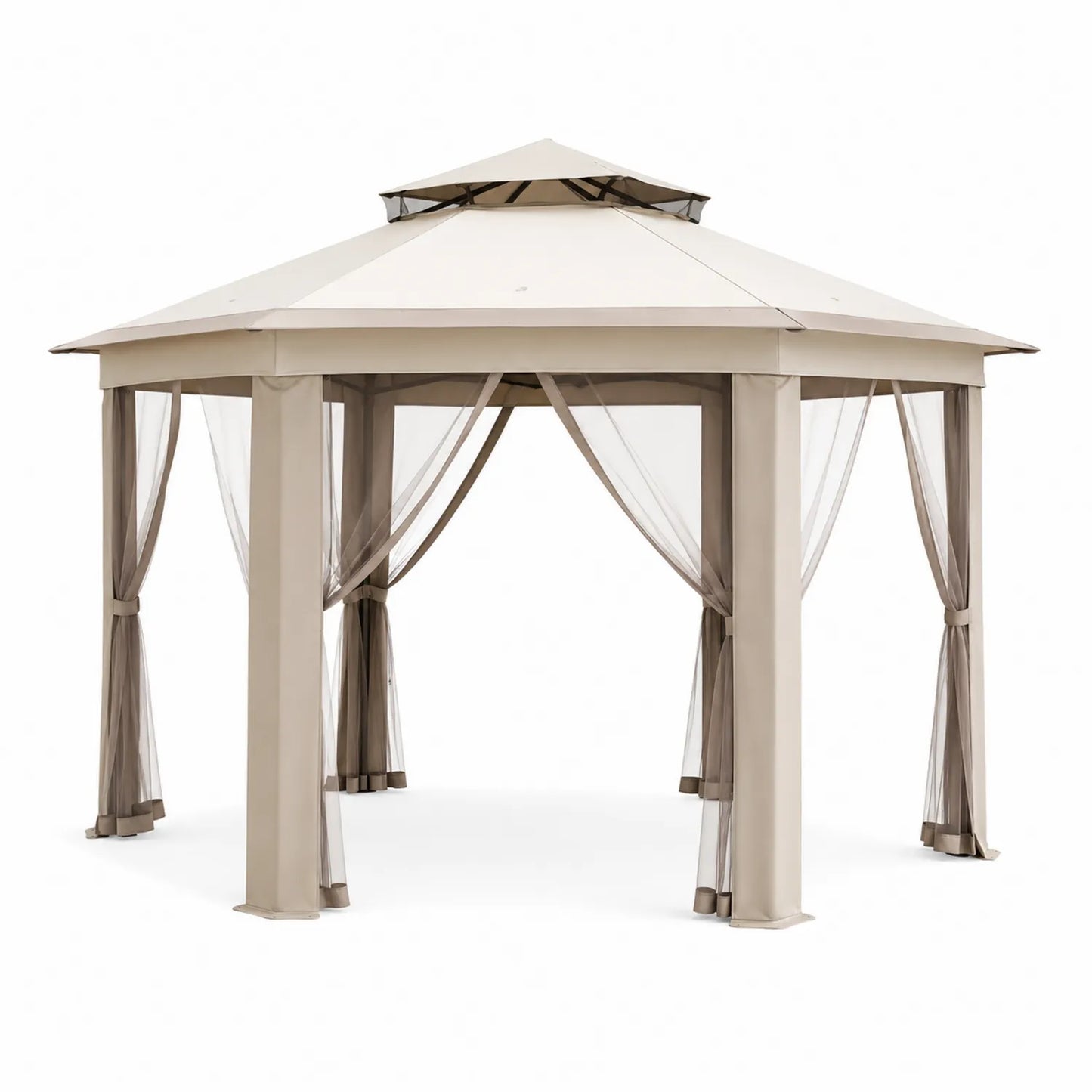 Metall Pavillon 3x3m mit Polyester Moskitonetz Beige