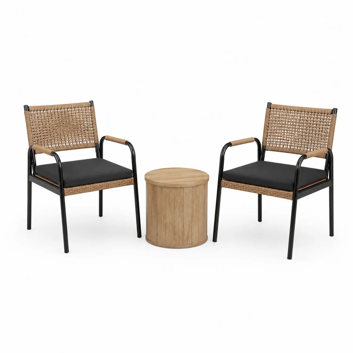 3-teiliges Outdoor-Möbelset aus Stahl und Polyrattan mit rundem Tisch