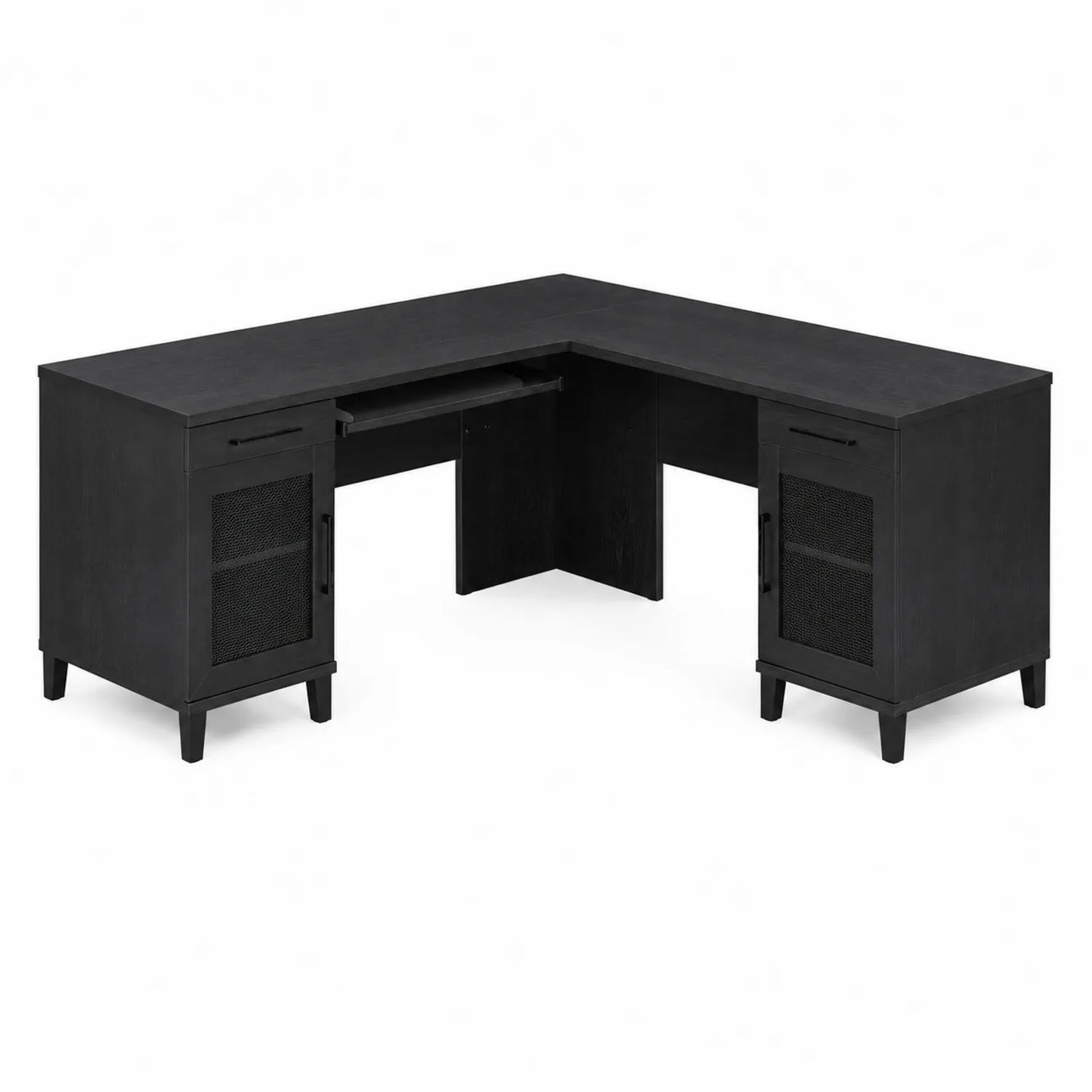 Holz-Metall L-förmiger Eckschreibtisch Schwarz 150x150x75 cm