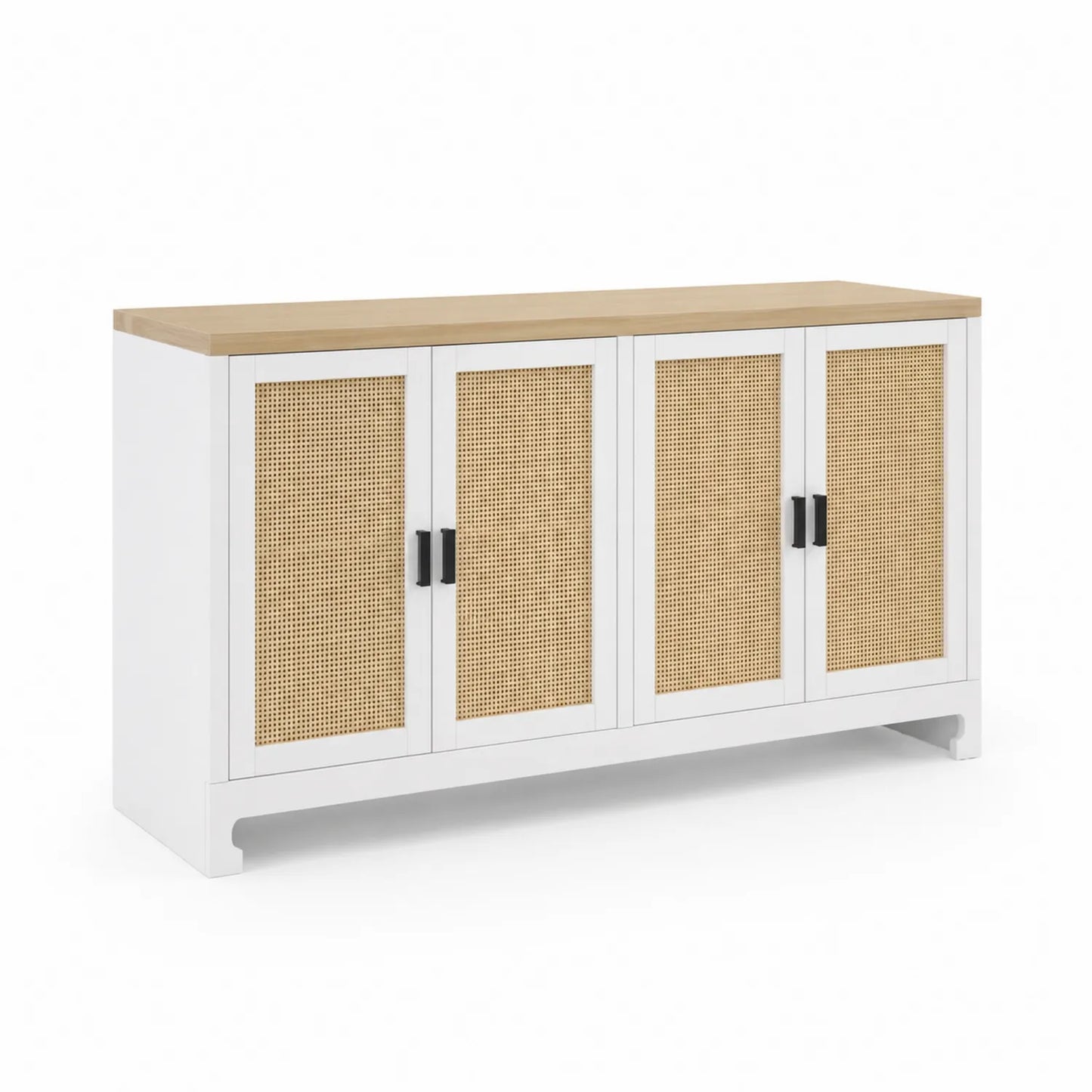 Sideboard aus MDF und Rattan Weiß