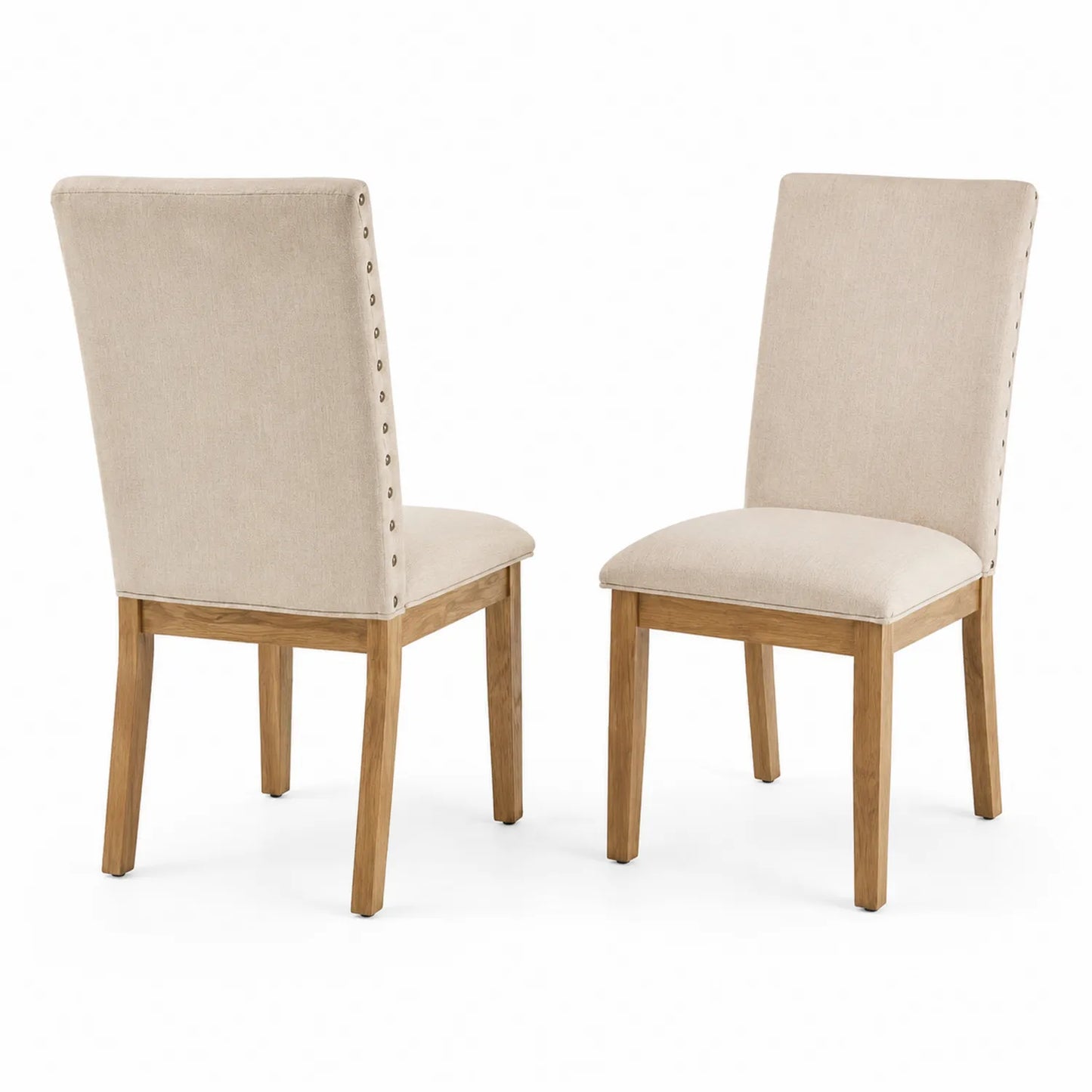 Esszimmerstuhl-Set 2er Beige Stoffbezug Eichenholzrahmen