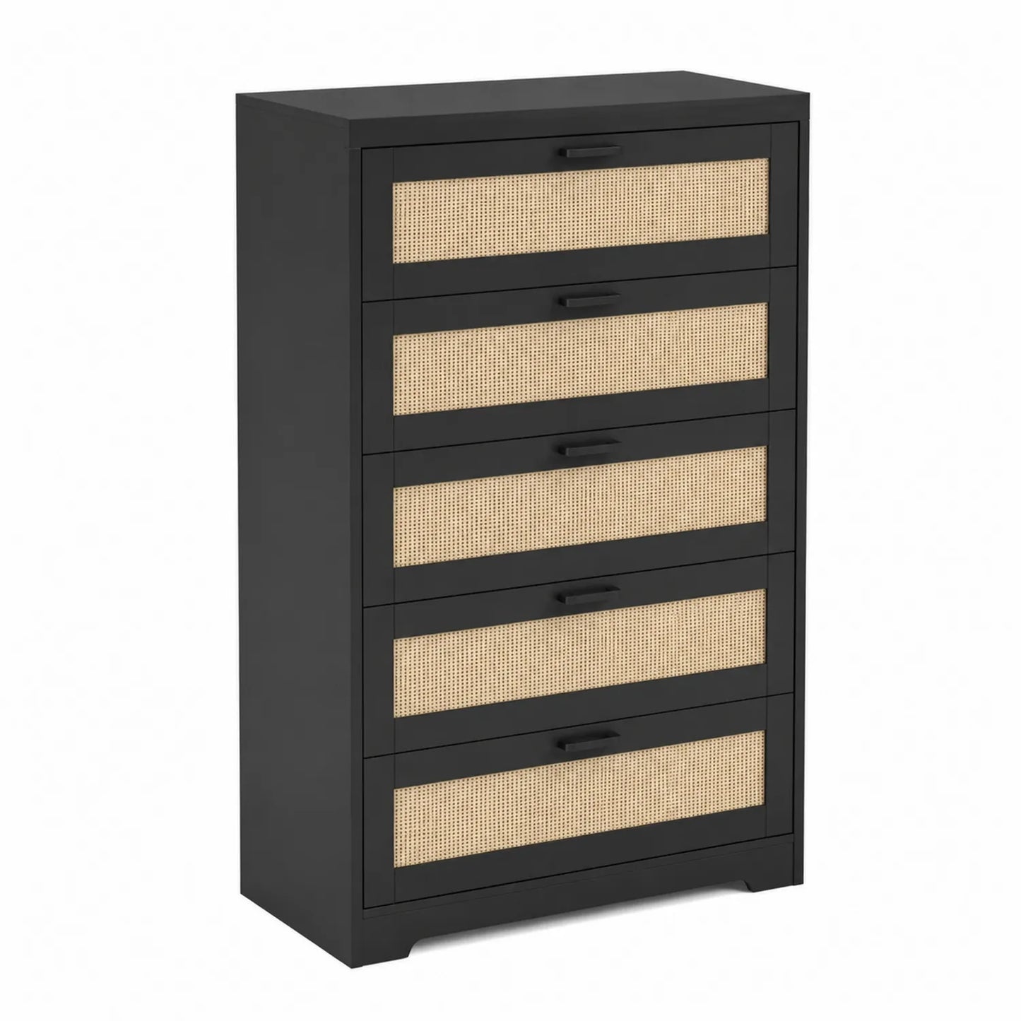 Kommode aus MDF mit Rattan, Schwarz und Natur, 80x40x120 cm