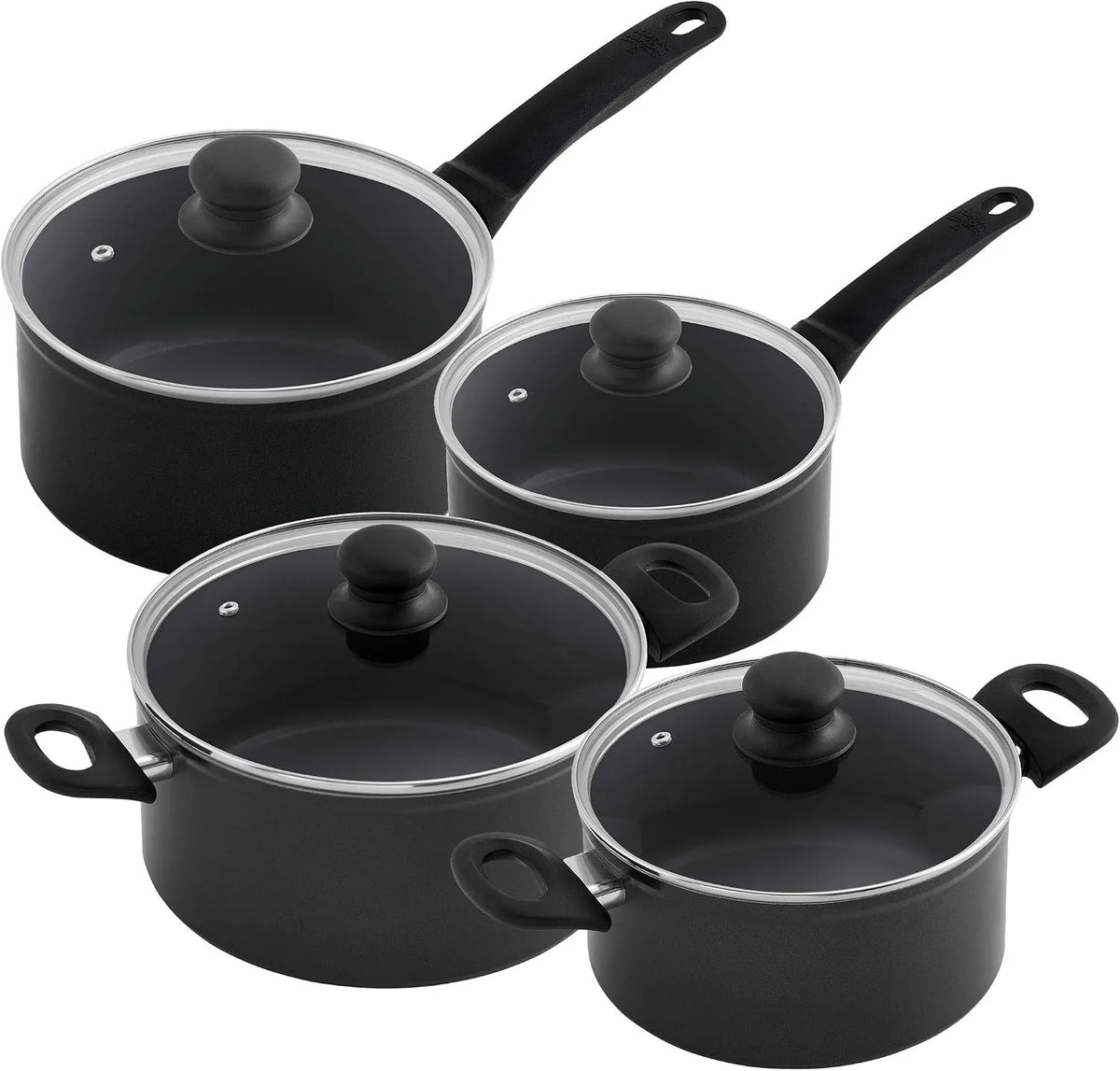 4-teilig Easy Induction Kochgeschirr Set aus Aluminium mit Antihaftbeschichtung, Schwarz