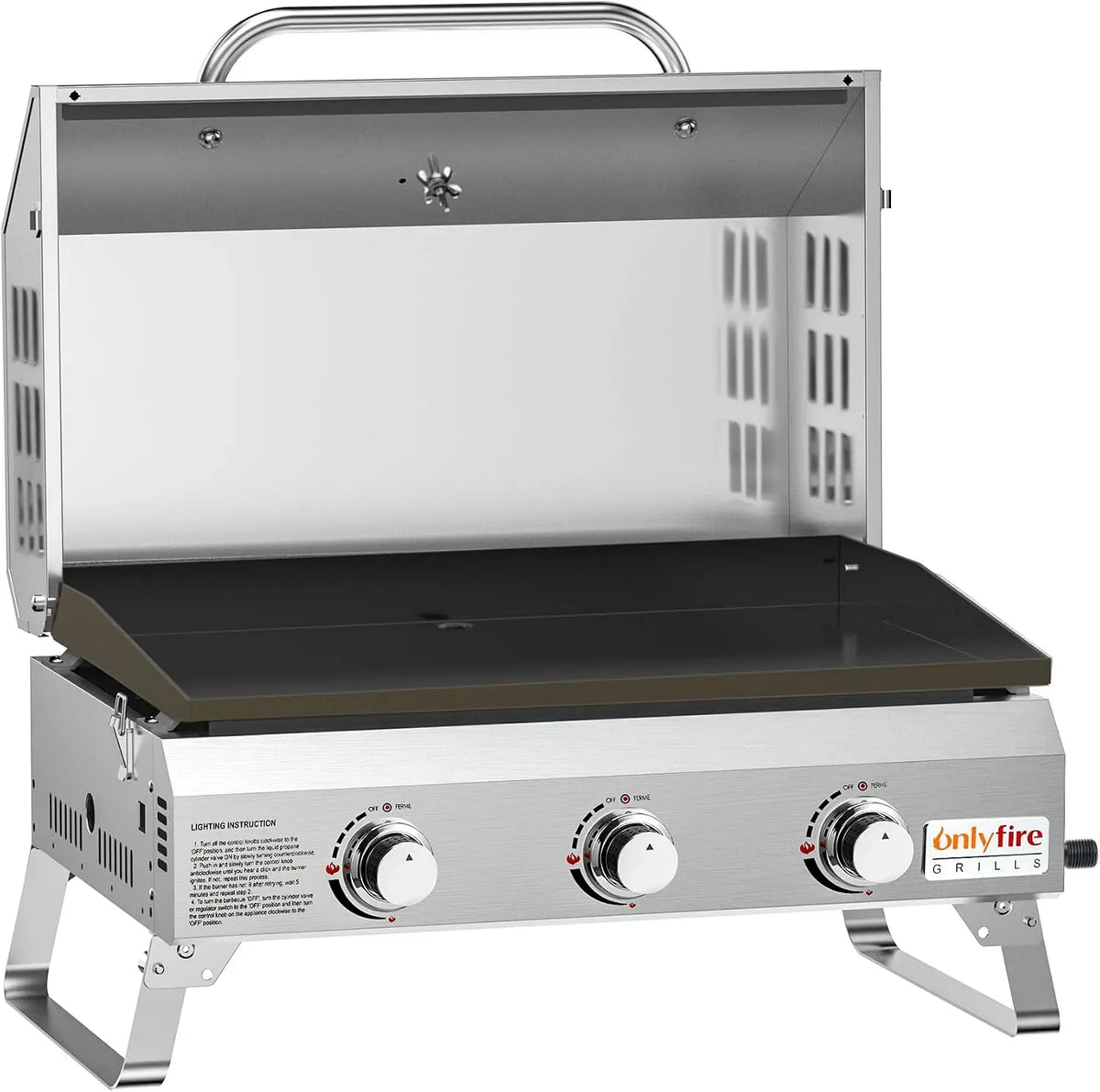 Tischgasgrill, Grill mit Gasbetrieb, Onlyfire Tischgasgrill mit 3 Brenner