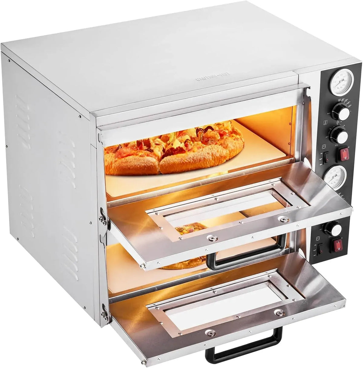 VEVOR Elektrischer Pizzaofen, 2500 W, 2 Temperaturzonen, Pizzamaker mit Zeit- und Temperaturregelung & Doppelkammer