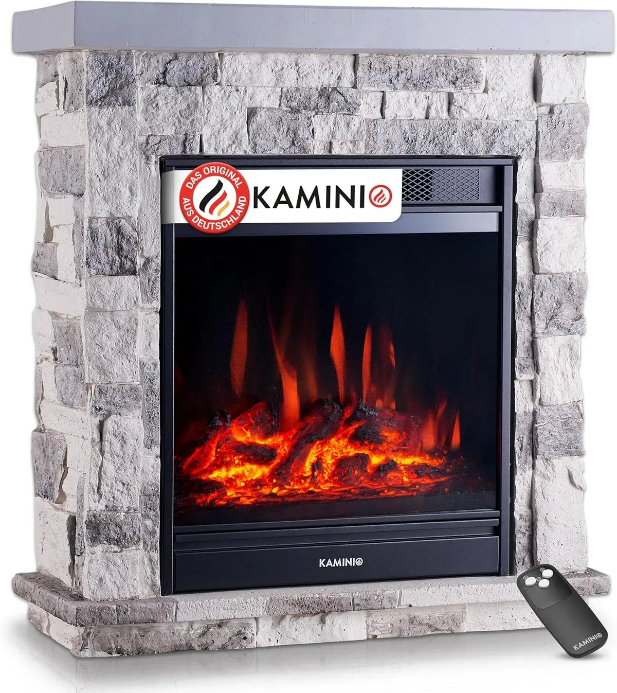 3D-Flammeneffekt Elektrokamin, Standkamin, Heizung, elektrischer Kamin, 3D-Optik, Wärmefunktion, Grau, KAMINIO