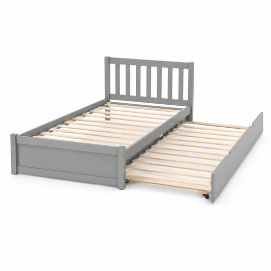 Einzelbett Ausziehbar Holz 200x90 cm Grau