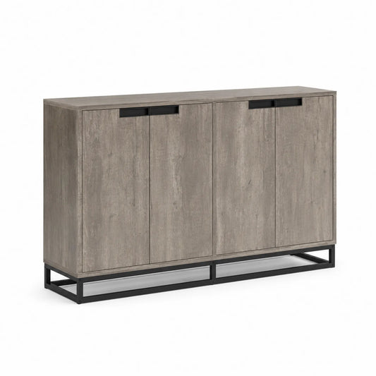Sideboard mit 4 Türen aus Holzoptik und Metallrahmen, 140x80x40 cm