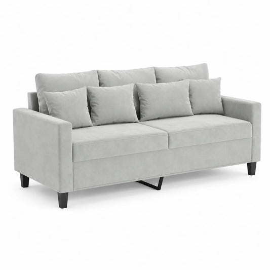 2-Sitzer Sofa Hellgrau Samt mit Kissen