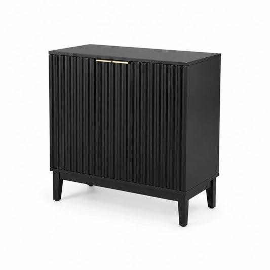 Holz Seitenschrank Schwarz mit Rillenmuster 80x35x95cm