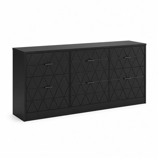 Schwarze Kommode mit 9 MDF-Schubladen
