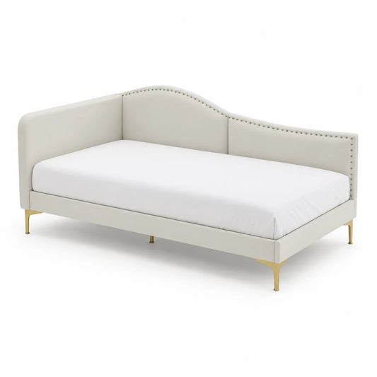 Tagesbett Kunstleder Beige mit Goldmetallfüßen