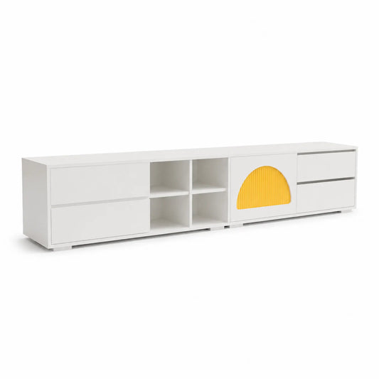 TV-Schrank mit Schubladen und Regal, Holz, Weiß/Gelb, 240 cm