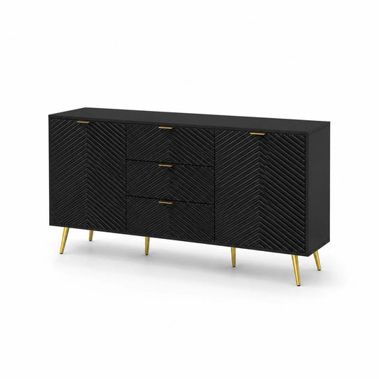 Sideboard Schwarz Holz mit Schubladen und Türen