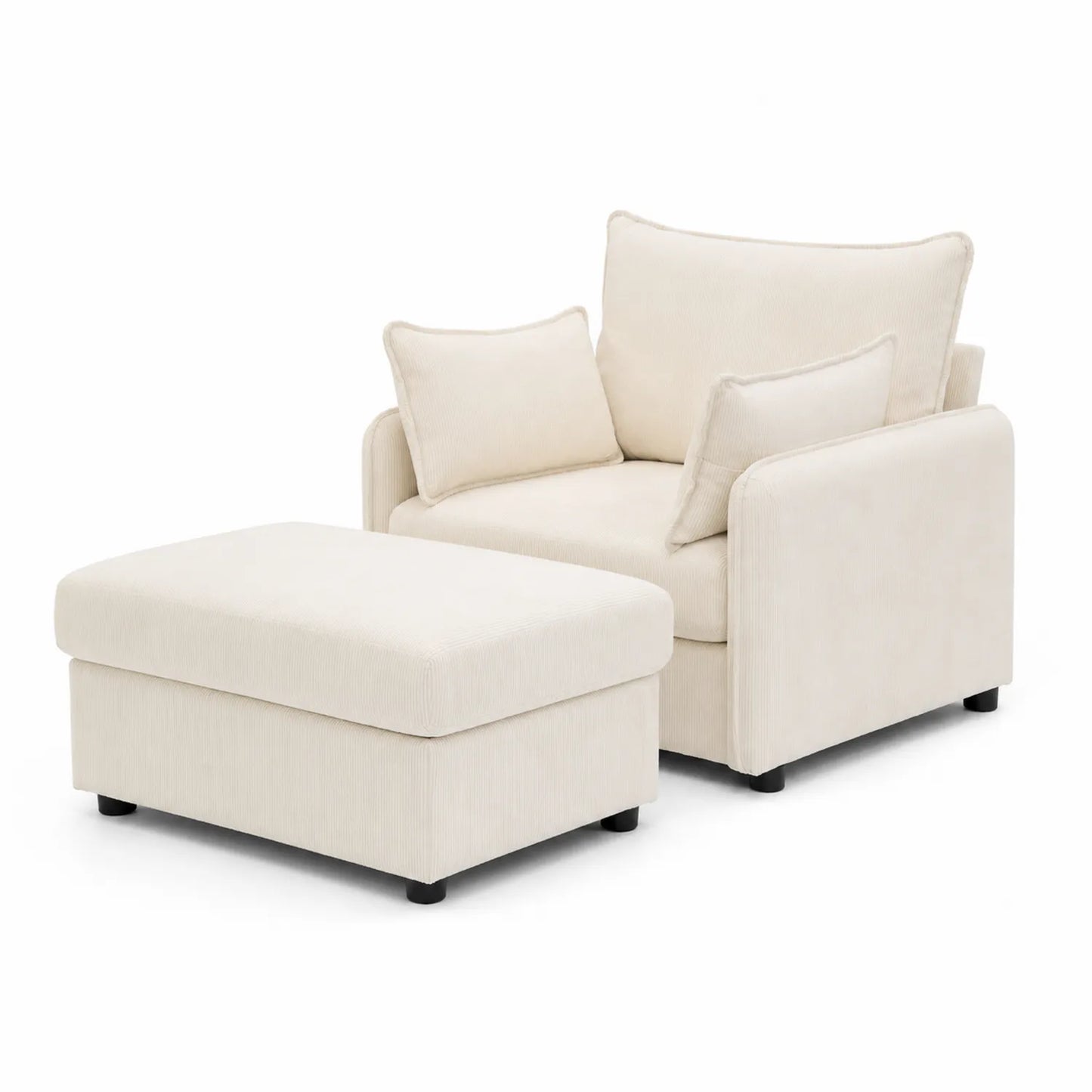 Sessel-Set mit Hocker Beige Cordstoff