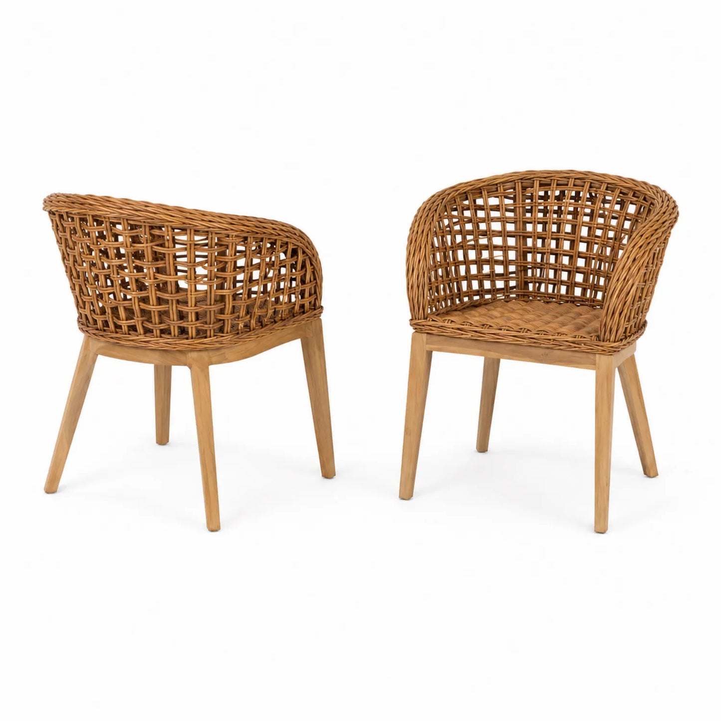 Rattan- und Teakholz-Stuhl 2er-Set