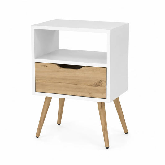 Nachttisch MDF Eichenholz Weiß Holzbeine