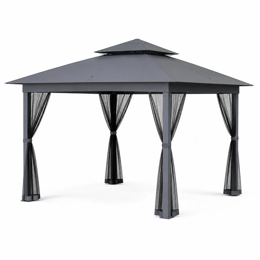 Pavillon aus Aluminium mit Moskitonetz und Doppeldach 3x4m Anthrazit