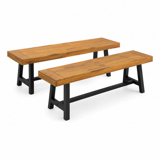 2er Set Sitzbank aus Akazienholz mit Metallbeinen 150cm