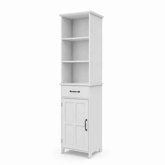 Weißer Holzhochschrank mit Schublade und Tür