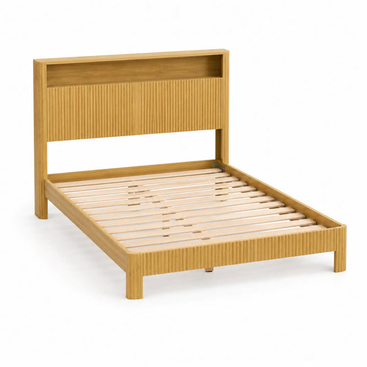 Bettgestell aus Bambus mit Regal-Kopfteil 200x160 cm