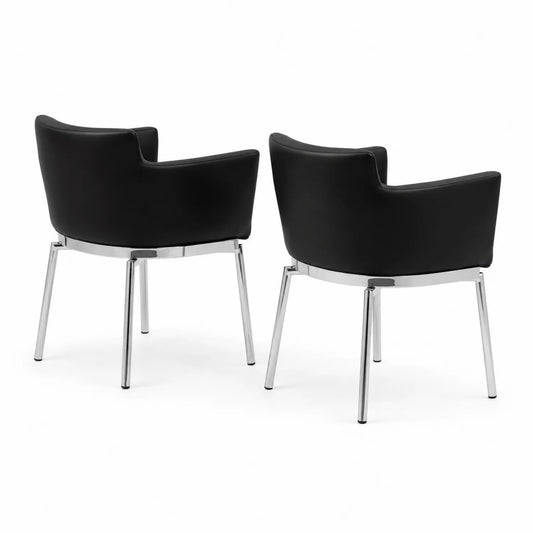 2er Set Armlehnenstühle Lederoptik Schwarz mit Edelstahlbeinen