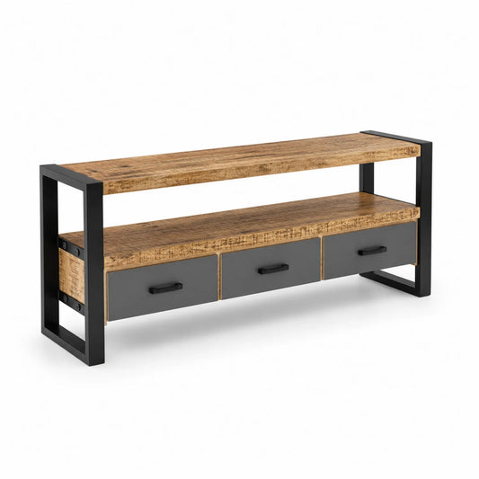 TV-Möbel aus Mangoholz und Metall mit 3 Schubladen