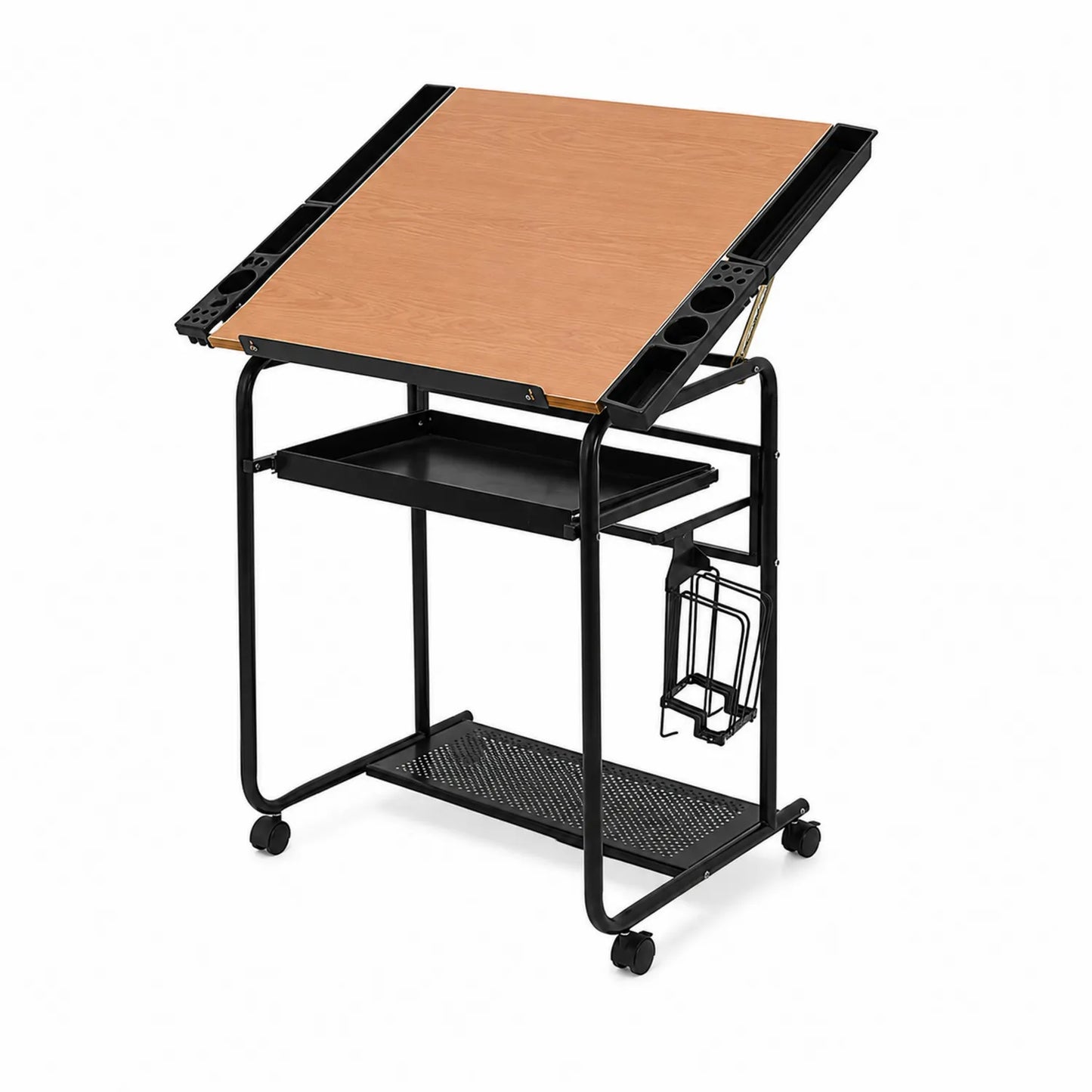 Zeichen Schreibtisch höhenverstellbar MDF-Holzplatte Schwarzer Metallrahmen 60x90cm
