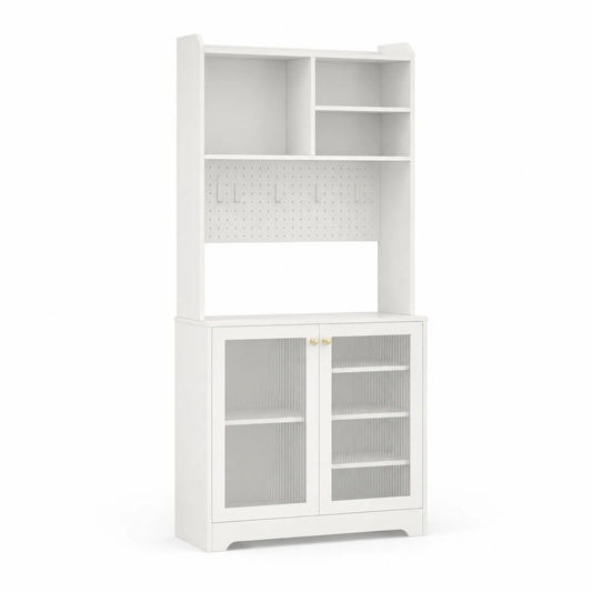 Buffetschrank aus Holz mit geriffeltem Glas und Regal, 180x80x40 cm