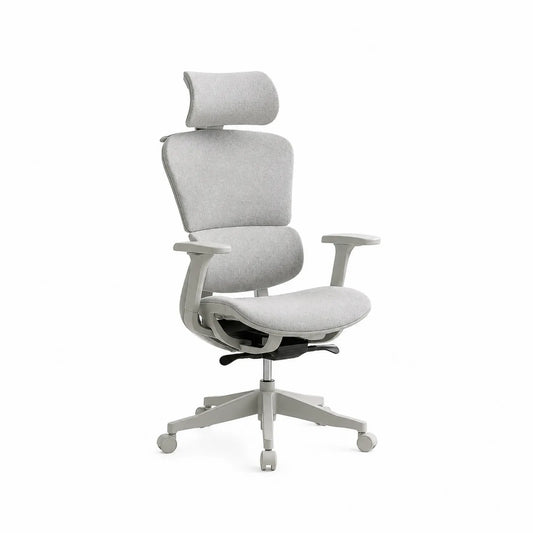 Ergonomischer Bürostuhl mit Kopfstütze aus Textilgewebe, Grau