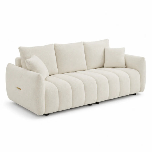 Dreisitzer Sofa Cremeweiß Bouclé-Stoff 220 cm