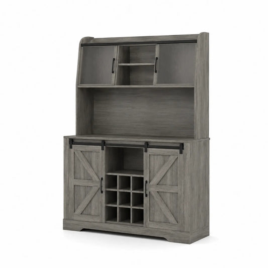 Sideboard aus Holz mit Schiebetüren und Weingestell Grau 100x50x180 cm