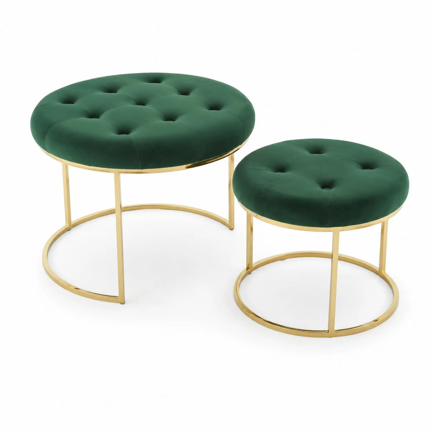 Rundes Hocker-Set Grün Samt Metallrahmen Gold