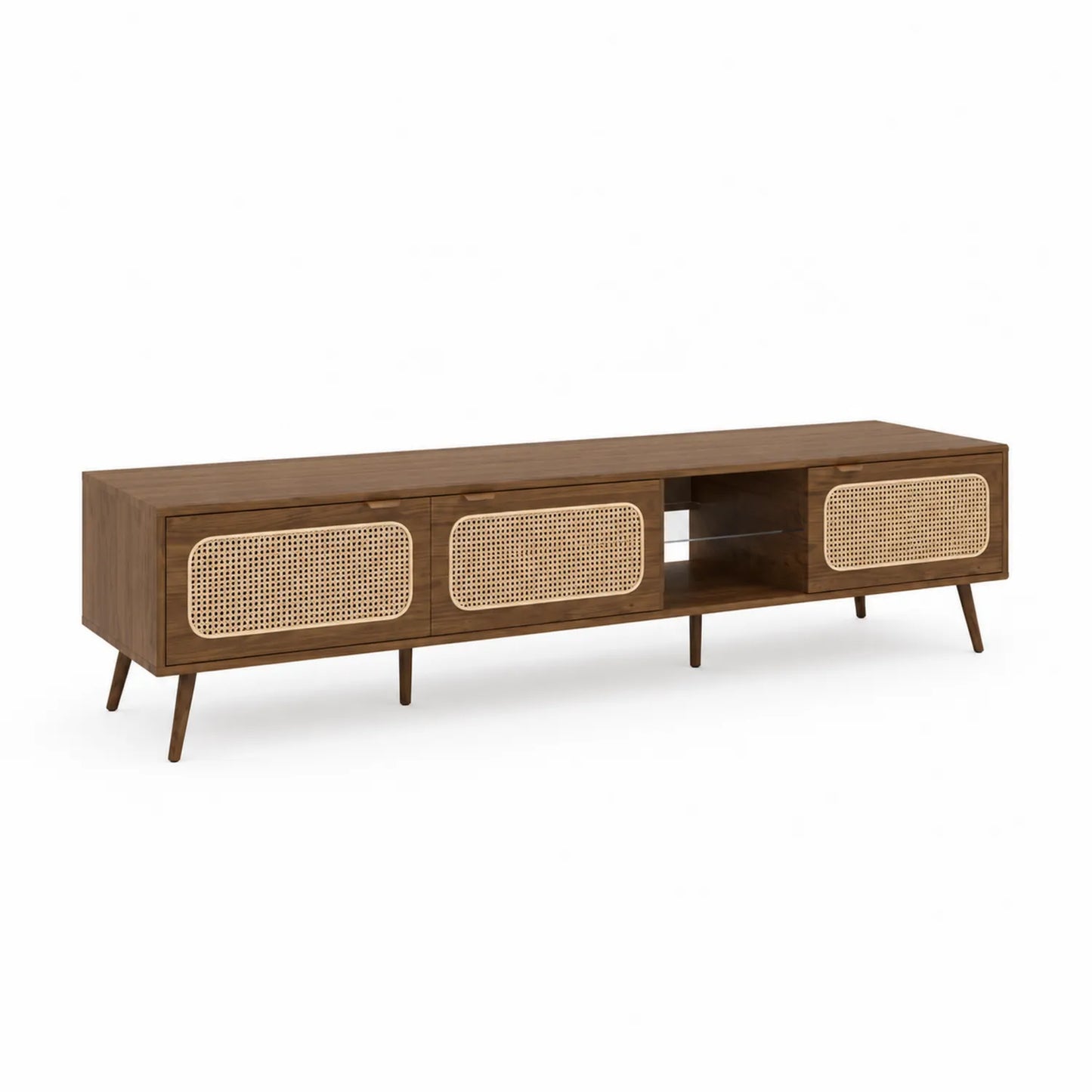 TV-Möbel Lowboard Holz Braun mit Rattandetail