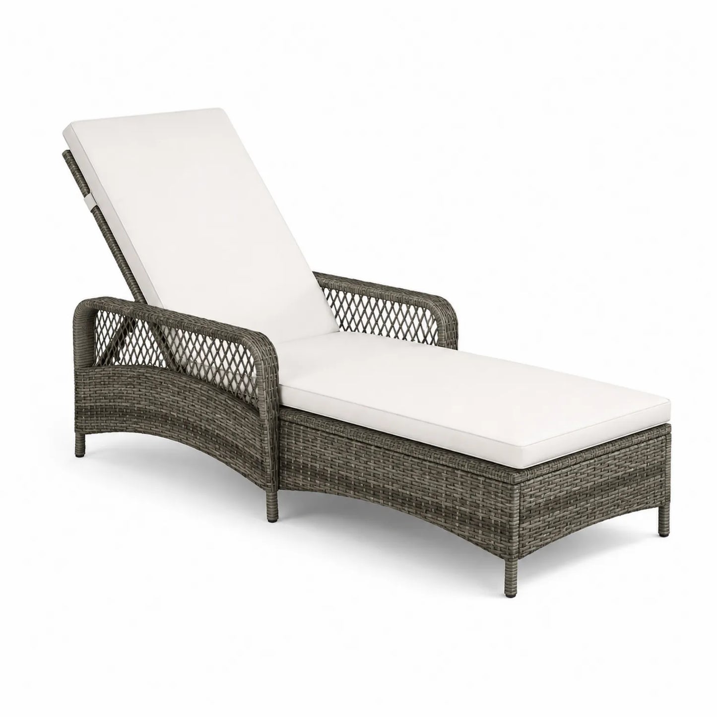 Gartenliege Polyrattan Grau mit Weißem Kissen