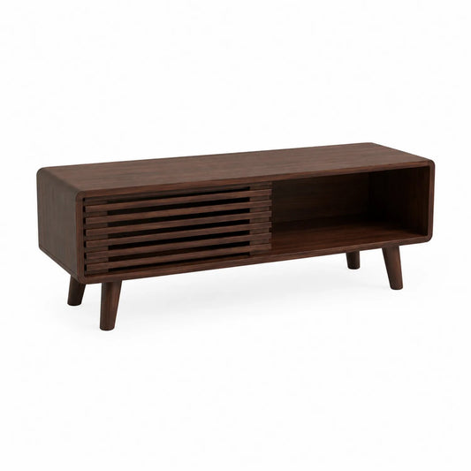 TV-Schrank aus Walnussholz mit Lamellentür Braun 120x40x45cm