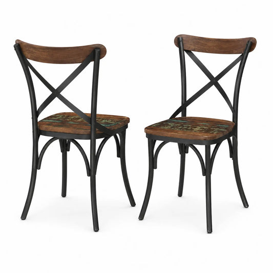 2er-Set Esszimmerstühle aus Holz und Metall, Braun/Schwarz
