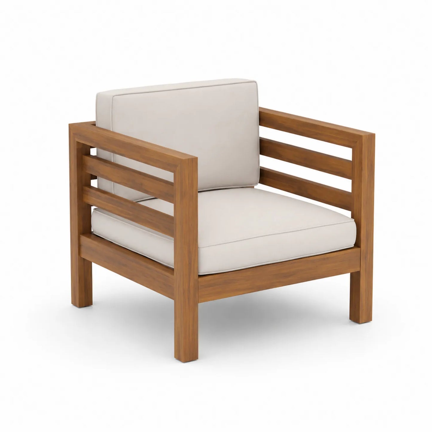Gartensessel aus Akazienholz mit Polyesterkissen Beige