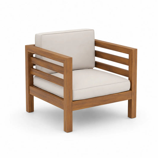 Gartensessel aus Akazienholz mit Polyesterkissen Beige