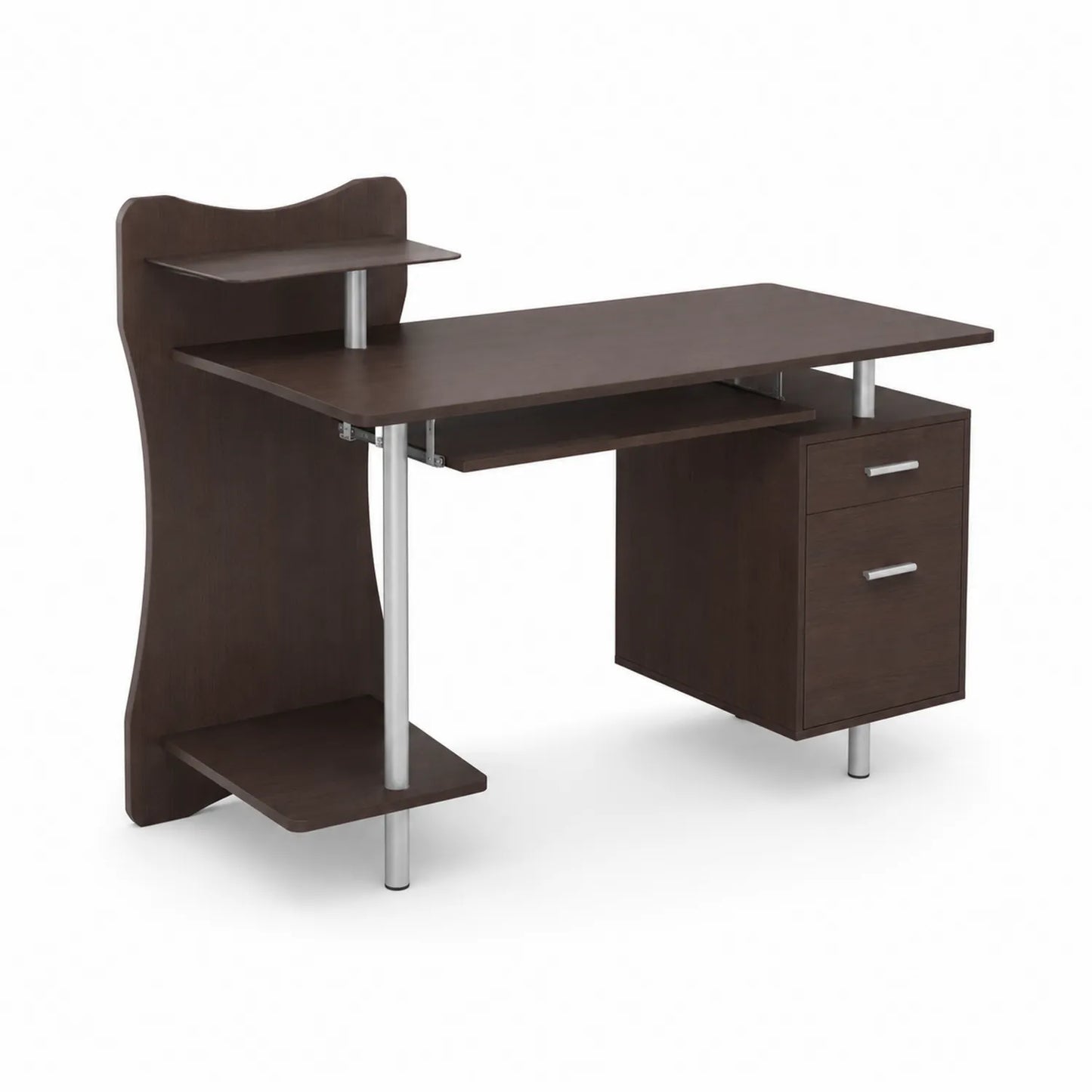 Schreibtisch mit Regalen und Schubladen Dunkelbraun MDF und Metall